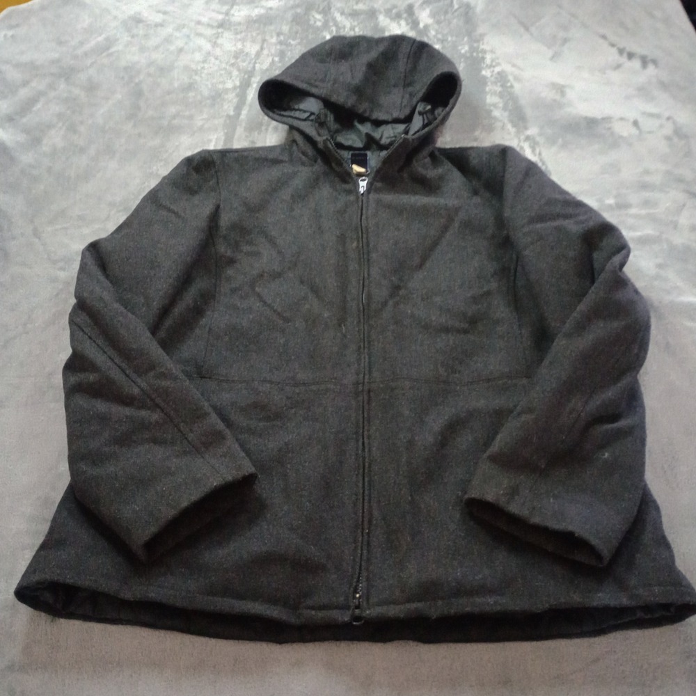 Gap Wool Jacket Women Large Black Hooded Zip Vintage 2000s Quilted Gorpcore Y2K